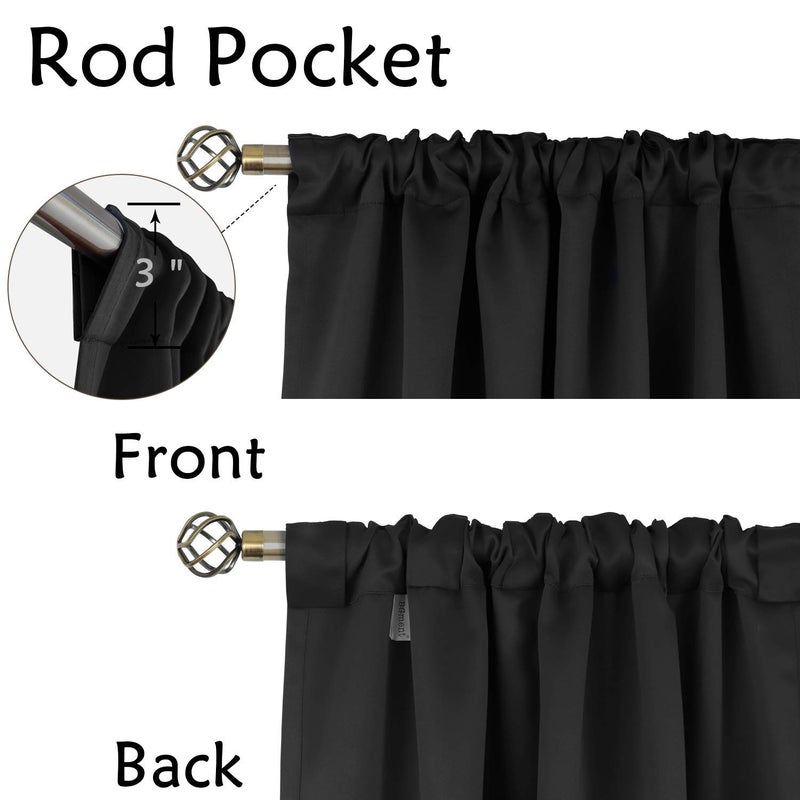 BGment Black Curtains 54 inch for Bedroom - Rod Pocket and Back Tab Blackout Curtains Thermal Insulated Room Darkening Curtains for Living Room, 2 Window Curtain Panels (38 x 54 Inch, Black) - Image 3